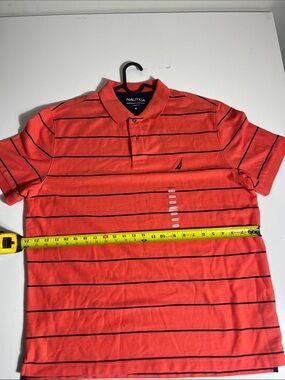 Nautica Men's Coral Red Polo with Navy Stripes